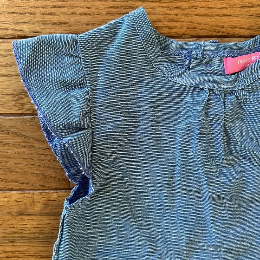 💞 ISAAC MIZRAHI baby Matching Set Blue shirt pink shorts girls 6-9 months euc